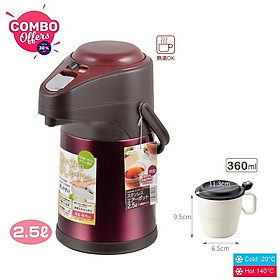 Mua Combo phích giữ nhiệt Pearl Metal Air Pot + cốc uống nước có nắp Inomata 360ml - nội địa Nhật Bản