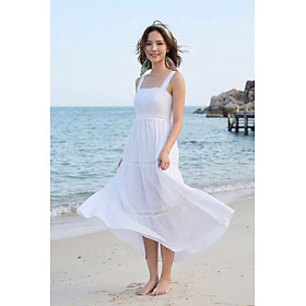 Đầm Maxi Trắng Cotton Hai Dây Đi Biển Du Lịch Resorts Thơ DRE092 Thời trang Hity