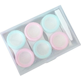 Bộ Hộp Đựng Kính Áp Tròng Màu Trơn Lì Kèm Nhíp Kẹp (3 Cặp)