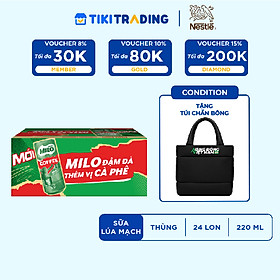 [TẶNG TÚI CHẦN BÔNG] Thùng 24 Lon Sữa Lúa Mạch Nestle Milo Pro Cà Phê Lon 220ml