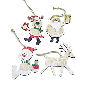Pack Of 4 Wooden Christmas Pendants Xmas Tree Hanging Ornaments Home Colored Wood Tags For Christmas Gifts Decor