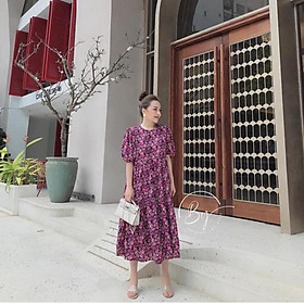 Váy hoa nhí babydoll tím hồng