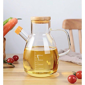Mua Bình đựng gia vị lỏng  dầu ăn  mắm  dầu oliu... nắp gỗ tre có viền silicon chống đổ 800ml