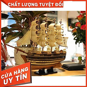 Hình ảnh Thuyền Buồm  Dài 56cm ( Thân 40cm) Gỗ Còng- Buồm màu Trắng Vàng