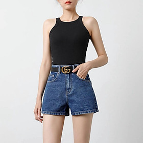 Quần short jean nữ BigSize lưng cao trên rốn, co dãn mạnh, lai cuốn, màu xanh đậm dành cho người mập 4240 - ĐẬM TRƠN 4240