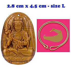 Mặt Phật Đại thế chí đá mắt hổ 4.5 cm kèm dây chuyền inox rắn - mặt dây chuyền size lớn - size L, Mặt Phật bản mệnh