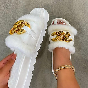 LCRTZKG mùa đông sang trọng dép thời trang lộ ngón chân rắn màu sandal nữ chuỗi kim loại ngoài trời giải trí giày nữ thời trang