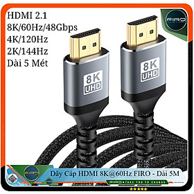 Mua Cáp HDMI 2.1 8K 60Hz/48Gbps - Dây HDMI FIRO ATMOS Dài 5 Mét - Dây Cáp HDMI 2.1 8K/60Hz/48Gbps - 4K/120Hz - 2K/144Hz - Dài 5 Mét Lõi Dù Dùng Cho Tivi/ Laptop/ Máy Tính/ Playstation - Hàng Chính Hãng