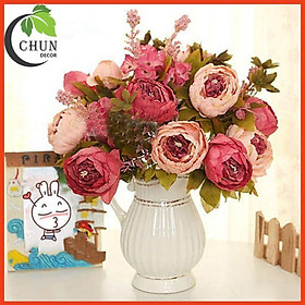 Hoa giả - cành hoa mẫu đơn Peony 8 bông cỡ lớn biểu tượng cho sự giàu sang, phú quý trang trí nhà cửa, văn phòng