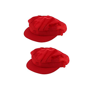 2Pcs Red Half Mesh Men Women Chef Hat Adjustable Cooking Catering Cap Breathable