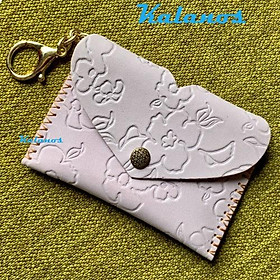 Ví nữ mini móc khóa nhỏ gọn da bò cao cấp handmade với nắp cách điệu hình trái tim độc đáo KMKN40-Hong