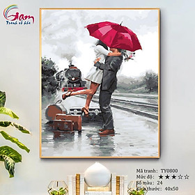 Mua Tranh sơn dầu số hóa tự vẽ tình yêu đôi lứa - Mã TY0800 Chiếc ôm ngày gặp lại