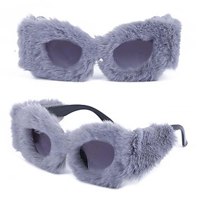 Women Plush Fuzzy Cat Eye Sunglasses Sun Glasses Trendy Punk Comfortable Eyewear Eyeglasses for Girls Masquerade Shopping Street Photography