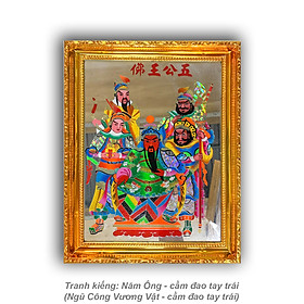 Mua tranh kiếng thờ Ngũ Công Vương Vật (Năm Ông) cầm đao tay trái/phải - khung nhựa cứng mạ vàng
