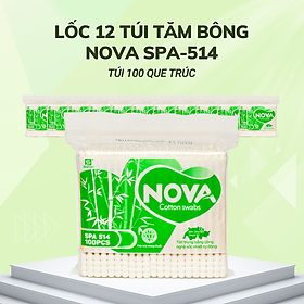 Lốc 12 túi Tăm bông SAPON Nova người lớn thân trúc túi 100 que SPA-514