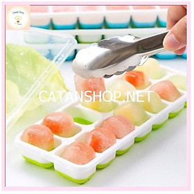 Mua Khay làm đá hình Vuông bằng silicon có nắp 14 viên đế mềm  khay làm thạch hoa quả GD509-KDa-Vuong