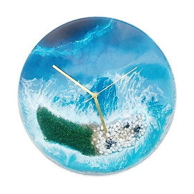 Đồng hồ treo tường 38cm hiệu ứng sóng biển 3D nghệ thuật resin epoxy, màu phong thủy/2poxy