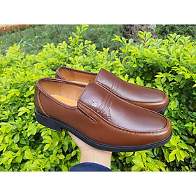 Giày tây nam khong dây da bò mềm đế cao su khâu chắc chắn