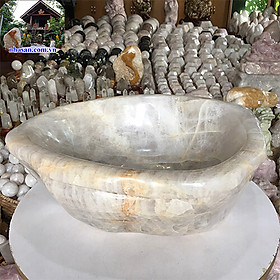 Mua Chậu Rửa Lavabo Đá Thạch Anh Trắng Hồng Nguyên Khối RM-02 nặng 27.8kg kích thước 20x45x43cm - vật phẩm phong thủy may mắn  tài lộc