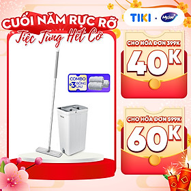 Combo 3 Bông Lau + 1 Bộ Lau Nhà MyJae Đài Loan Sợi Microfiber 2 Ngăn Tự Vắt Xoay 360 Độ Thông Minh 123cm