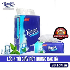 Túi 4 gói Khăn giấy rút Tempo 4 lớp hương bạc hà ( 90 tờ/gói )