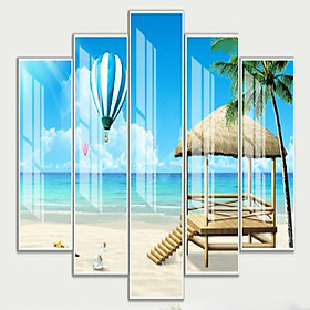 Bộ 5 - Tranh treo tường - Trang trí phòng khách/Phong cảnh biển 3D/Gỗ MDF Hàn Quốc/Chống ẩm mốc, mối mọt T3M-11158