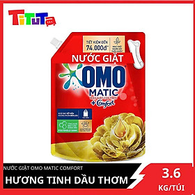 TúI Nước Giặt Omo Matic Comfort Cho Máy Giặt Cửa Trên Hương Tinh Dầu Thơm Xoáy Bay Vết Bẩn, Hương Thơm Bền Lâu 3.6Kg