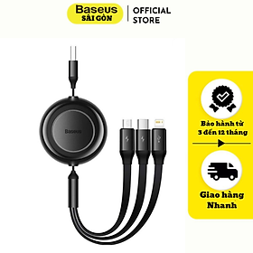 Cáp sạc 3in1 Baseus Bright Mirror 2 Series Retractable Fast Charging Data Cable CAMJ USB to M+L+C 3.5A -hàng chính hãng