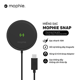 Miếng sạc Mophie Snap Plus - sạc nhanh không dây chuẩn Qi, công suất lên tới 15w, nam châm hít, vòng từ tính adapter - Hàng chính hãng