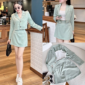 ĐẦM SET ÁO KHOÁC VEST BLAZER LỬNG SUÔNG TRƠN TAY DÀI XANH PASTEL + CHÂN VÁY CHỮ A NGẮN LƯNG CAO + ÁO CROPTOP 2 DÂY ĐI TIỆC DẠO PHỐ ĐI CHƠI CÔNG SỞ