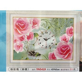 Tranh Đính Đá Đồng Hồ Hoa Hồng