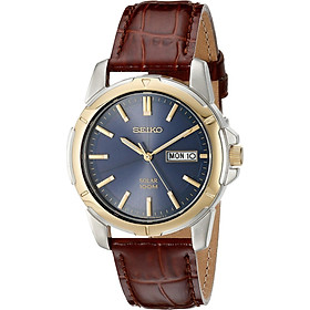 Đồng Hồ Seiko SNE102 Dùng Năng Lượng Mặt Trời Bằng Thép Không Gỉ Với Dây Da Nâu