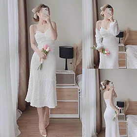 Set váy nữ 2 dây xốp xinh xắn tôn dáng mix kèm áo khoác thích hợp cho các tình yêu đi chơi, dạo phố