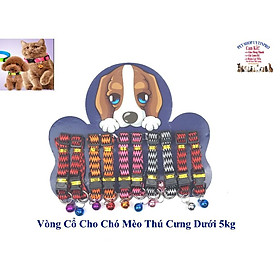 VÒNG CỔ KÈM LỤC LẠC CHO CHÓ MÈO THÚ CƯNG Dưới 5kg Thêu sọc zigzag không in hình Rộng 1cm Chất liệu dù chắc Có điều chỉnh