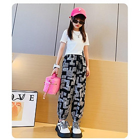 BV45 Size130-170 Set bộ thun bé gái áo thun sát nách và quần dài trẻ trung Thời trang trẻ Em hàng quảng châu