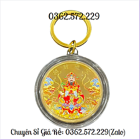 Đồng Tiền Xu Ông Thần Tài Mạ Vàng In Màu 3D - Tặng Kèm Móc Khóa Túi Gấm Nhung Phúc Lộc Phong Thủy May Mắn