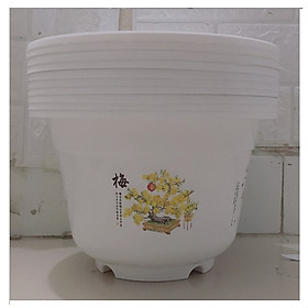 Combo 10 Chậu Nhựa Bốn Mùa Hình Tròn Màu Trắng Mã A280- KT 25x25x17