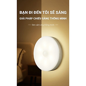 [ Tặng Sạc ] Đèn LED cảm biến thông minh, Đèn cảm biến chuyển động dáng tròn thích hợp gắn tủ quần áo,hành lang,cầu thang,phòng ngủ tự động bật khi chuyển động tự tắt khi rời khỏi khu vực cảm biến