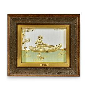 Tranh Vàng 24K PRIMA ART - Cô Gái Việt Nam Và Đàn Tranh - Kích thước 18 x 20 cm - CGS-0596-03