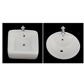 2pcs 1:12 Dollhouse Miniature White Ceramic Wash Basin Bathroom Sink Model