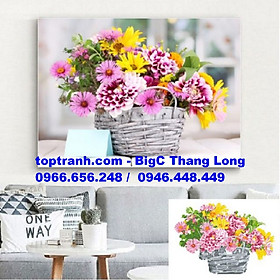 Mua Tranh thêu chữ thập giỏ hoa đồng tiền  hoa thược dược khoe sắc LV3189 chưa thêu