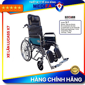 Xe lăn đa năng có bô + ngả nằm + 2 tay phanh Lucass X7 hoặc X7A có bàn ăn