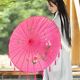 Ô dù múa Nhật Bản tua rua retro, Ô dù trang trí, biểu diễn, chụp ảnh phong cách Nhật Bản - Màu hồng