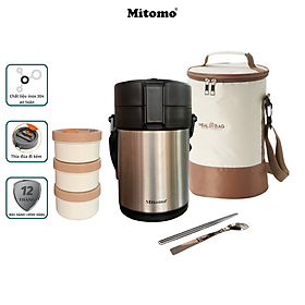 Lồng cơm giữ nhiệt, hộp cơm văn phòng Mitomo LCH-7086, cặp lồng chia 3 ngăn chất liệu inox 304