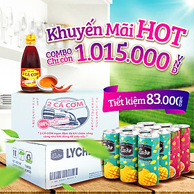 Combo 1 thùng nước ép trái cây Ezos 30 lon và 1 thùng 24 chai nước mắm 2 cá cơm (35 độ đạm 265ML)