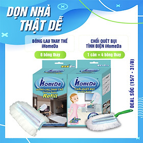 Combo Chổi Quét Bụi Ô Tô Tĩnh Điện ( 1 cán + 4 bông lau) + Bông Lau Thay Thế ( 6 Bông Lau) IHomeDa