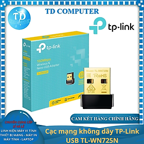 Cạc mạng không dây TP-Link USB TL-WN 725N Nano (Chuẩn N/ 150Mbps/ Ăng-ten ngầm) - Hàng chính hãng FPT phân phối