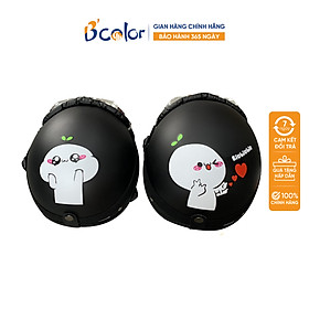 Mũ Bảo Hiểm Nửa Đầu Màu Đen Họa Tiết Cặp Đôi Kèm Kính Thời Trang Chính Hãng B'COLOR Combo 2 Mũ