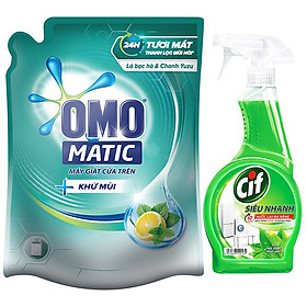 Nước Giặt OMO Matic Khử Mùi Túi 2,3kg - Tặng Cif Siêu Nhanh 520ml