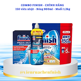 Combo Viên rửa bát Finish nhật 150 viên + muối rửa bát finish 1.5kg + nước làm bóng bát finish 800ml